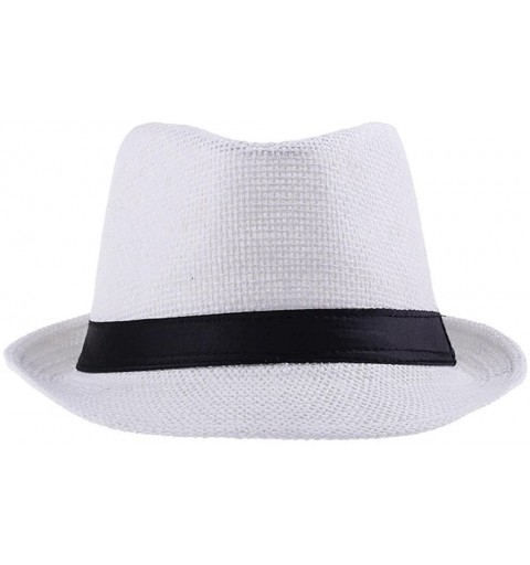 Fedoras White Fedora Trilby Gangste Summer Beach Sun PP Braid Straw Panama Hat - C111J3I7K9B $10.84