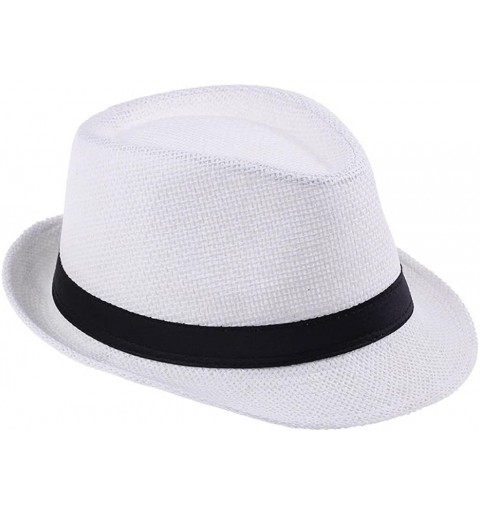 Fedoras White Fedora Trilby Gangste Summer Beach Sun PP Braid Straw Panama Hat - C111J3I7K9B $10.84