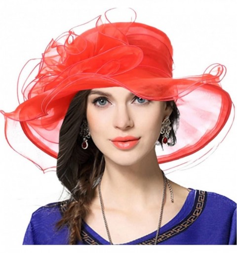 Sun Hats Women Floral Wedding Dress Tea Party Derby Racing Church Hat - Sheer-red - C418CA49ERT $22.96