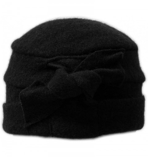 Bucket Hats Flower 100% Wool Dome Bucket Hat Winter Cloche Hat Fedoras Derby Hat - E-black - CM18HEI2Y8M $10.75