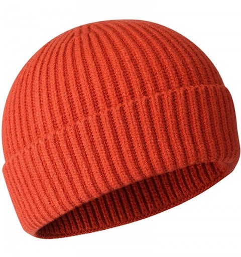 Skullies & Beanies Wool Winter Knit Cuff Short Fisherman Beanie Hats for Men Women - Orange - CL1943SNIKM $11.94