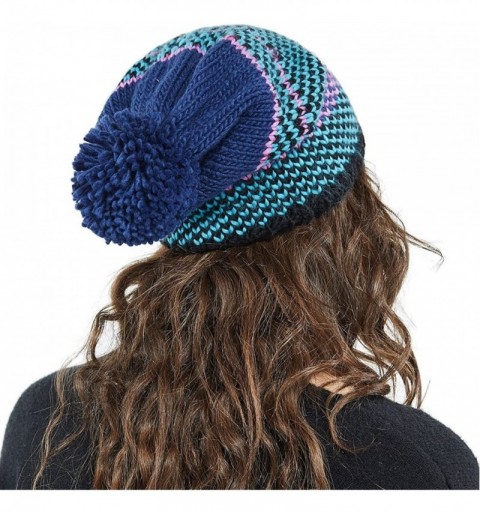 Skullies & Beanies Pom Pom Slouchy Beanie-Winter Mix Knit Ski Cap Skull Hat for Women & Men - Mix Knit Navy - C8186HIZMC8 $12.11