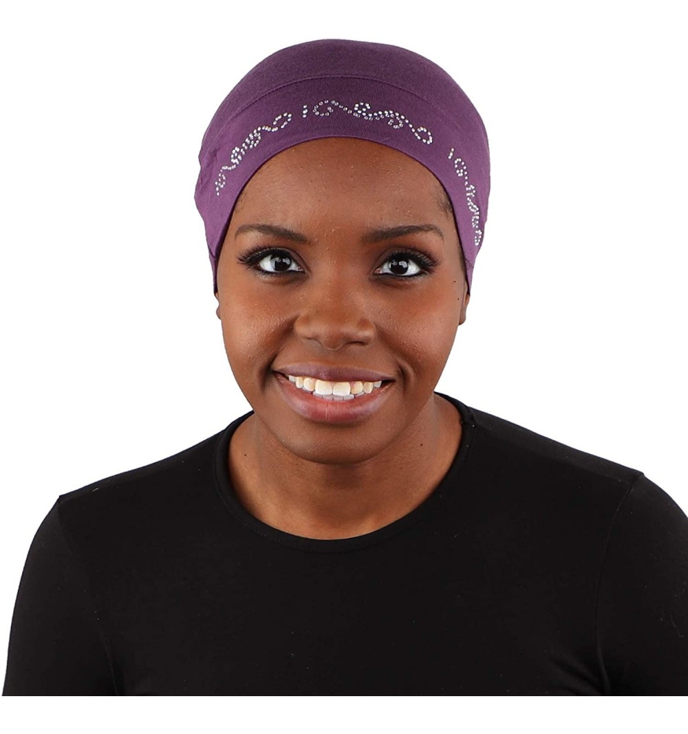 Skullies & Beanies Womens Soft Sleep Cap Comfy Cancer Hat with Rhinestone Swirly Chain Applique - Purple - CF17XXQMY2U $23.85