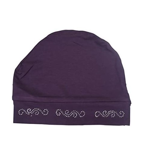 Skullies & Beanies Womens Soft Sleep Cap Comfy Cancer Hat with Rhinestone Swirly Chain Applique - Purple - CF17XXQMY2U $23.85