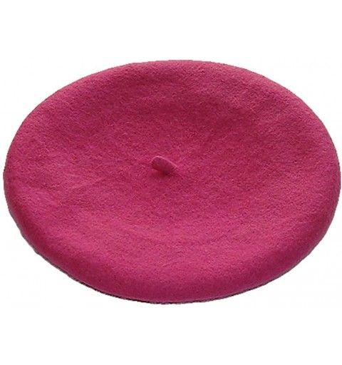 Berets Women's Girls Solid Color Hat French Wool Beret - Rose-red - CL11YNFAIFB $11.29