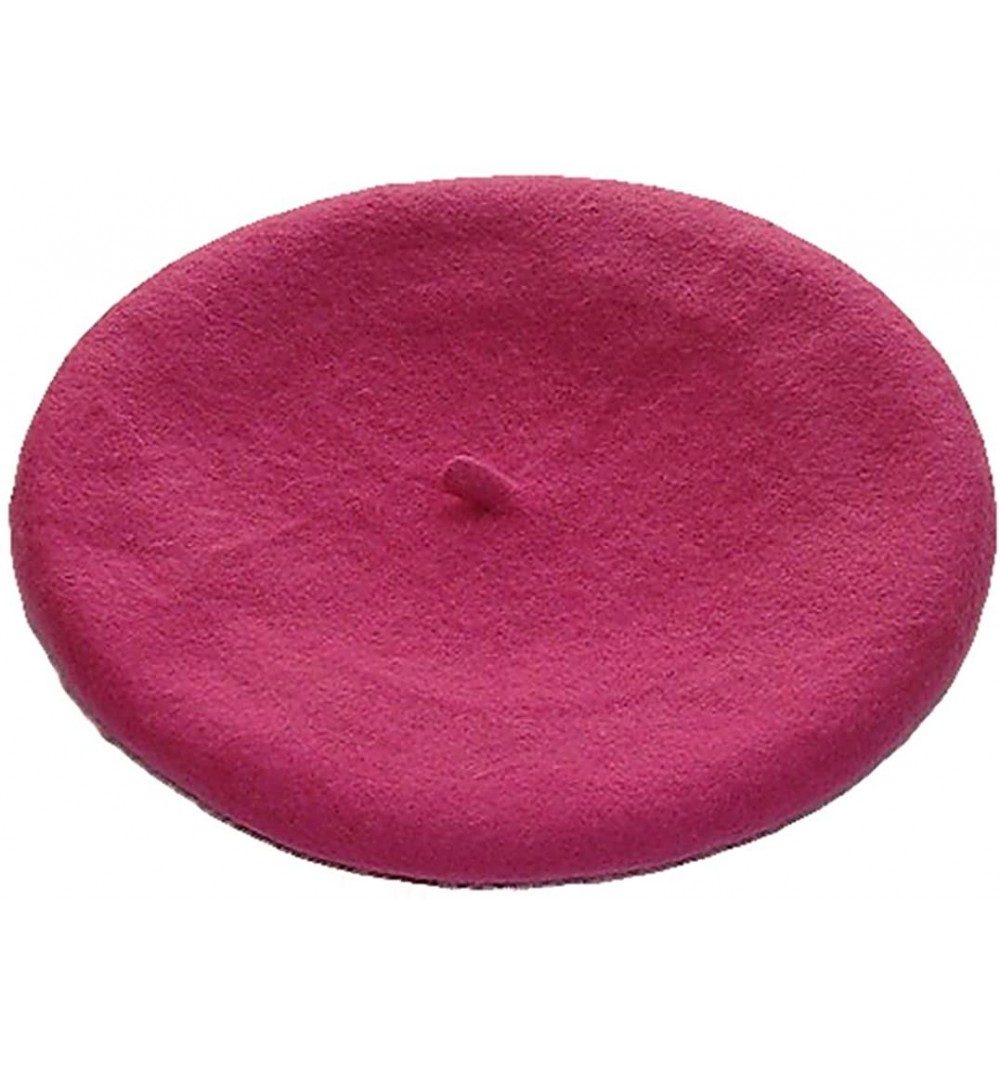 Berets Women's Girls Solid Color Hat French Wool Beret - Rose-red - CL11YNFAIFB $11.29