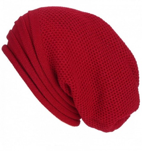 Skullies & Beanies Winter Knitted Crochet Slouchy - Wine Red - CJ188YHQEUT $17.58