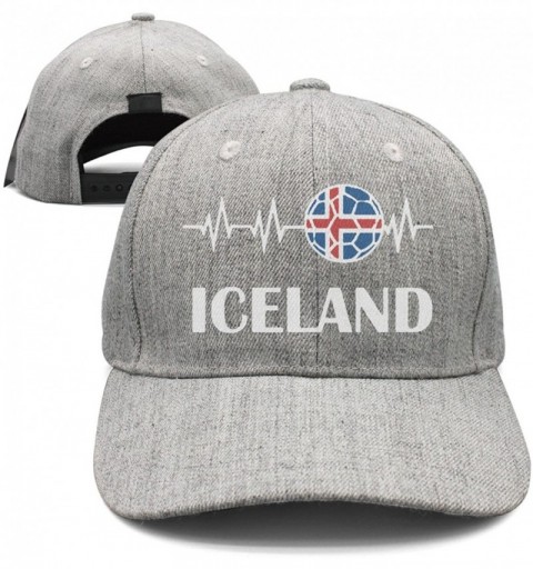 Baseball Caps Unisex Soccer Heartbeat I Love Iceland Cotton Denim Baseball Hat Adjustable - Agrey - CS18EOW5IXQ $16.56