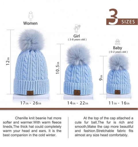 Skullies & Beanies Women Winter Pom Pom Beanie Hats Warm Fleece Lined-Chunky Trendy Cute Chenille Knit Twist Cap - 3-light Bl...