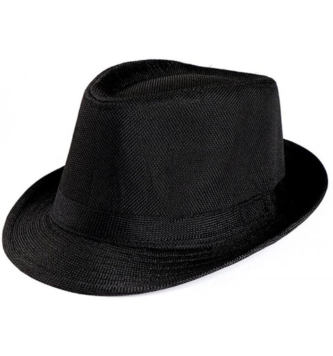 Sun Hats Unisex Summer Beach Straw Hat Trilby Gangster Cap Sun Protection Retro Hat Breathable Short Brim Hats - Black - CG18...