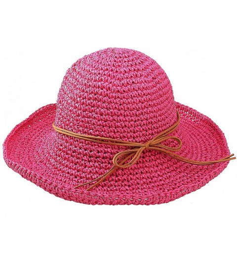 Sun Hats Women's Wide Brim Caps Foldable Fashion Summer Beach Sun Straw Hats - Hot Pink - CZ12IDG2JMB $13.96