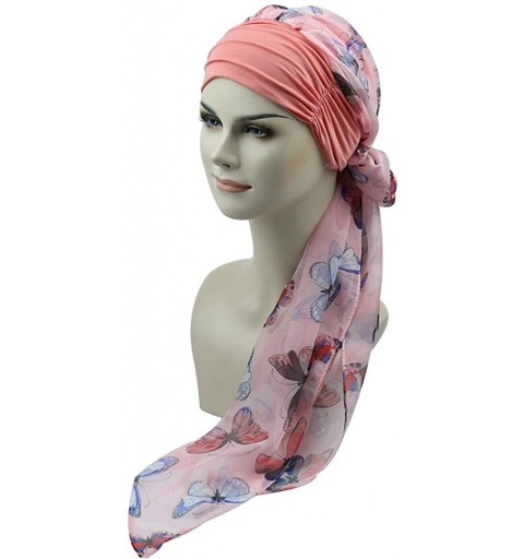 Skullies & Beanies Chemo Headwear Headwrap Scarf Cancer Caps Gifts for Hair Loss Women - Coral Butterfly - C218CGXI4X4 $21.08
