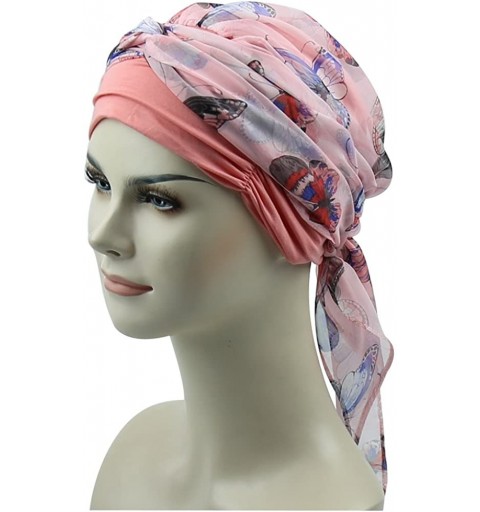 Skullies & Beanies Chemo Headwear Headwrap Scarf Cancer Caps Gifts for Hair Loss Women - Coral Butterfly - C218CGXI4X4 $21.08