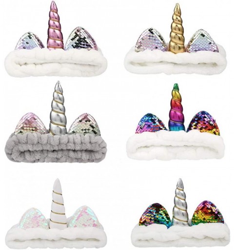 Headbands Glitter Unicorn Hair Band Cute Sequins Cat Ear Makeup Headband Headwrap for Girls - White+rainbow - CQ18N0N5QQ5 $10.66