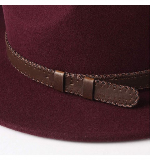 Fedoras 100% Wool Wide Brim Fedora Panama Hat with Belt Buckle Fedora Hats for Men Women - Winered - C118UM8YK7N $27.78