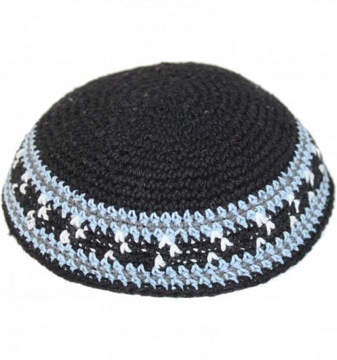 Skullies & Beanies Black/Sky Blue 17cm DMC 100% Knitted Cotton Kippah Torah Yarmulke Skullcap - C212N106K8B $15.82