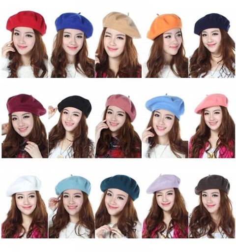 Berets Women Ladies Solid Painters Color Classic French Fashion Wool Bowler Beret Hat - Yellow - CJ12NA6VRNZ $7.85