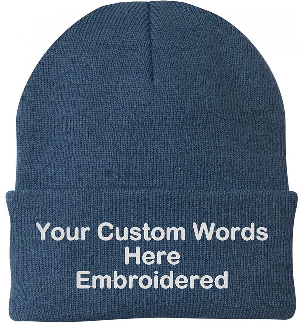 Skullies & Beanies Customize Your Beanie Personalized with Your Own Text Embroidered - Millennium Blue - CK18IRIUQA4 $14.50