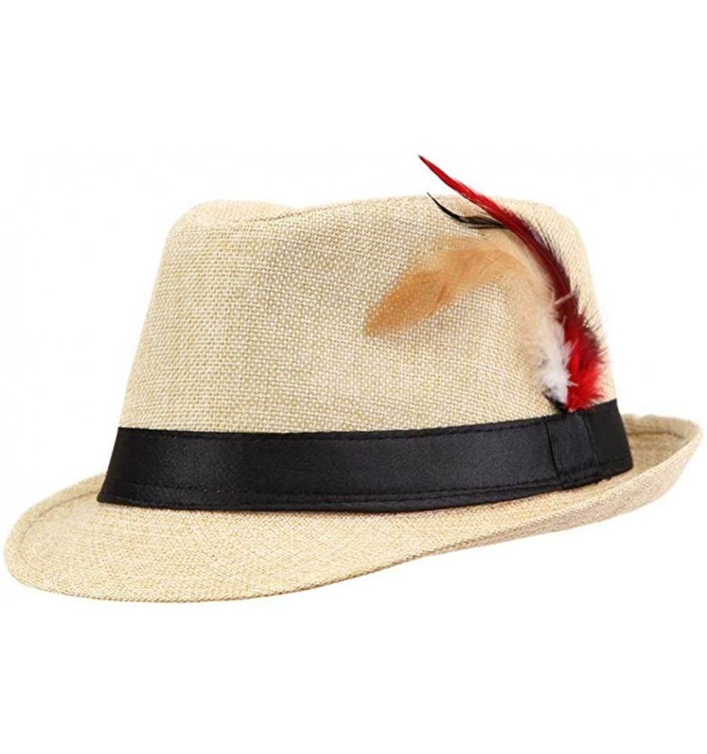 Fedoras Unisex Classic Cuban Style Trilby Hat Short Brim Fedora Hat Fashion Straw Hat - Khaki - C018R3WKWTM $34.18
