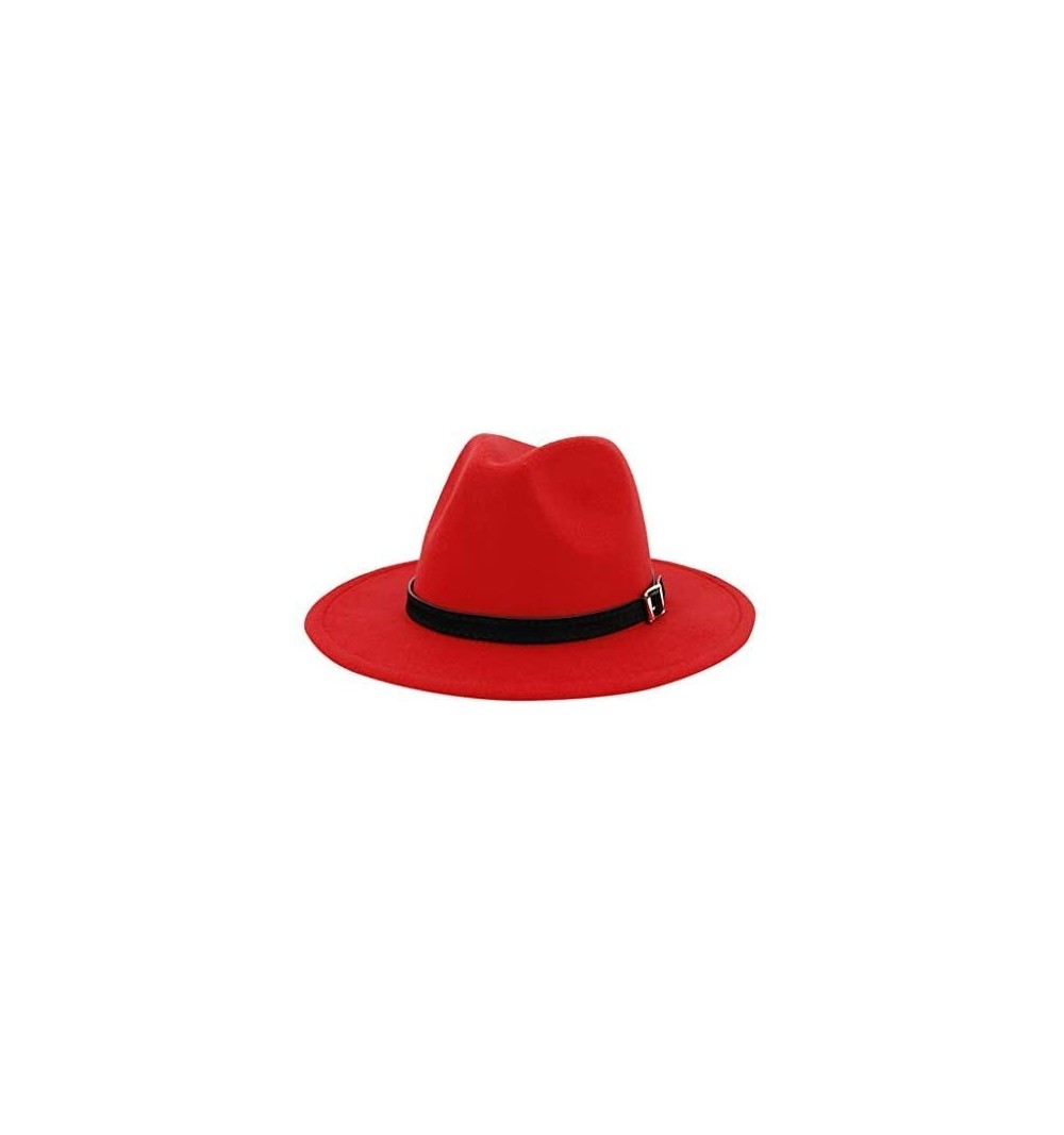 Fedoras Belt Buckle Fedoras Women's Hat Wide Brim Jazz Hats Classic Mens Manhattan Hats - Red - CE1935KQIDM $10.16
