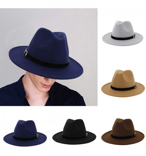 Fedoras Belt Buckle Fedoras Women's Hat Wide Brim Jazz Hats Classic Mens Manhattan Hats - Red - CE1935KQIDM $10.16