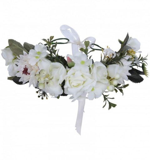 Headbands Adjustable Flower Crown Headband - Women Girl Festival Wedding Party Flower Wreath Headband - White - C418R689ISU $...