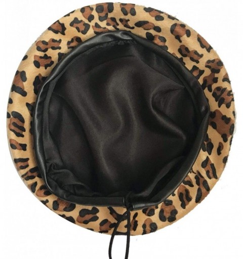 Berets Women's Fashion Summer Vintage Leopard Print Beret Beanie Cap Hat Girls Lady Black - CT18RESAE72 $12.21