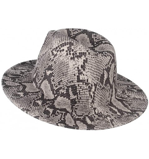 Fedoras Womens Wool Felt Snakeskin Fedora Hats Wide Brim Trilby Panama Hat with Band - Khaki - CX1942L2LLR $12.48