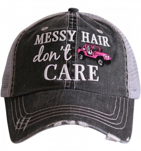 Baseball Caps Messy Hair Don't Care Women's Distressed Grey Trucker Hat - Hot Pink - CL188KG3O3N $26.71