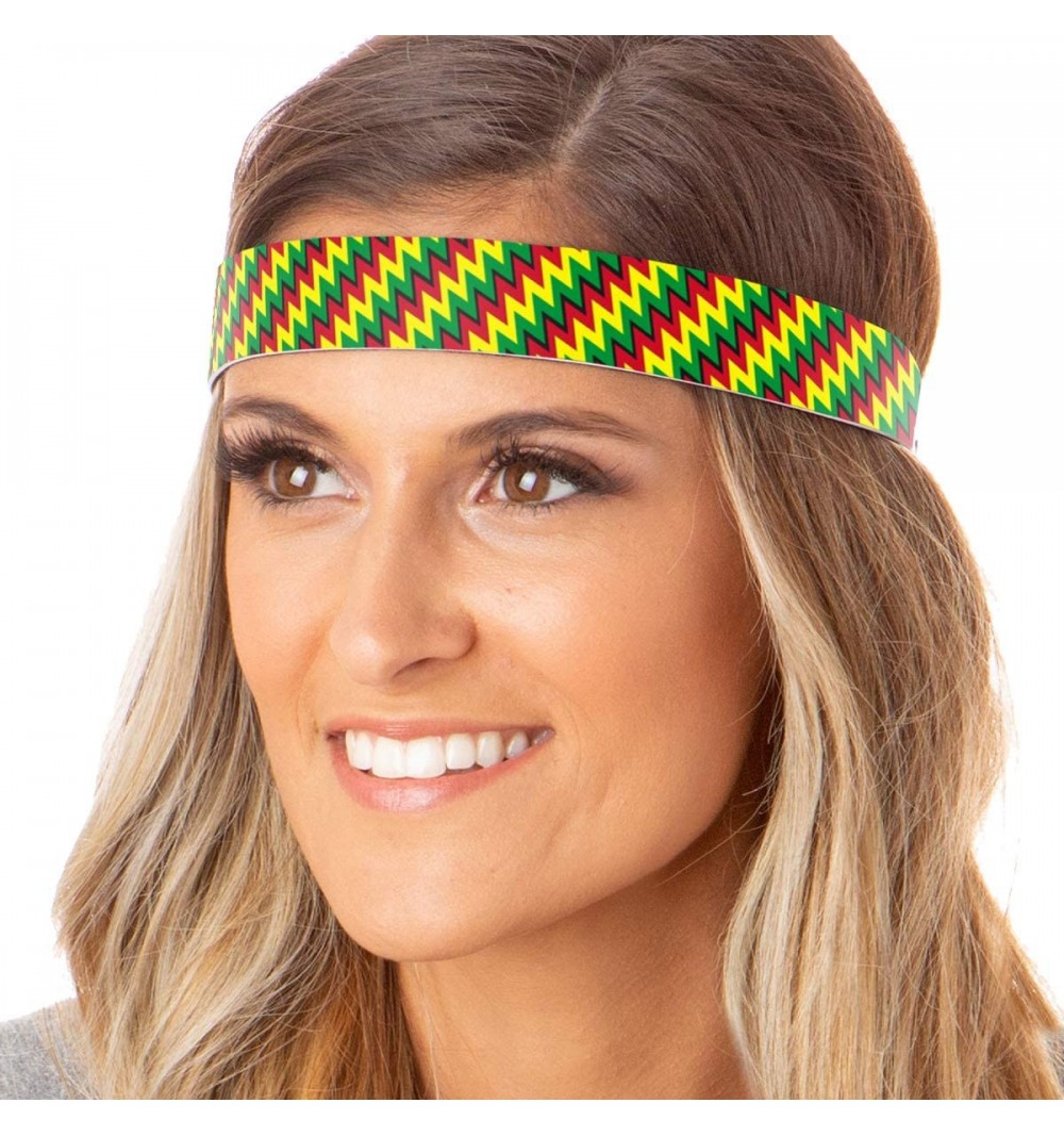 Headbands Women's Adjustable NO SLIP Zigzag Wide Headband - Rasta - CC122QQVAOL $10.61