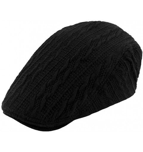Newsboy Caps Men Women Striped Cabled Flat Cap Knit Warm Winter Hat FFH408BLK - Ffh408 Black - C618M9K3NW2 $22.01