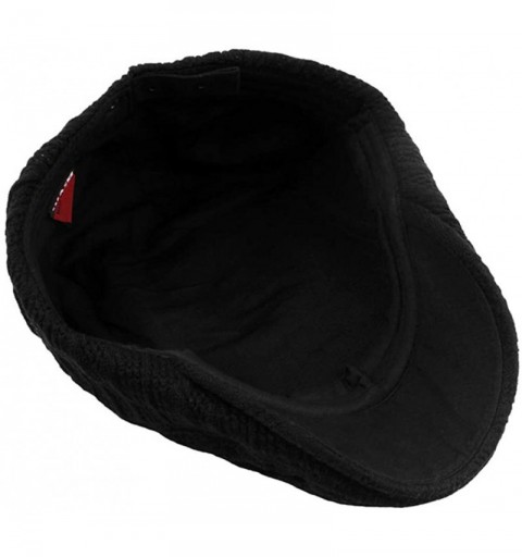 Newsboy Caps Men Women Striped Cabled Flat Cap Knit Warm Winter Hat FFH408BLK - Ffh408 Black - C618M9K3NW2 $22.01