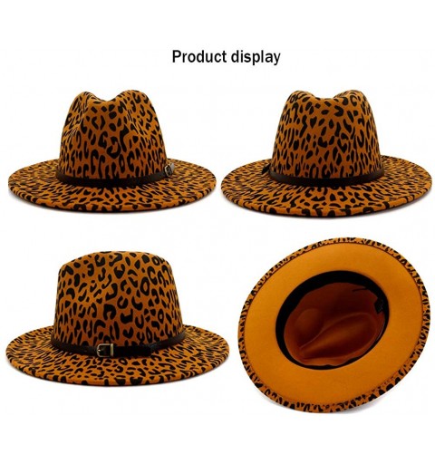 Fedoras Men & Women's Wide Brim Fedora Hat with Band Unisex Felt Panama Cap - Leopard Camel - C8199E7OMRE $14.95