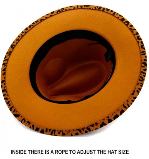 Fedoras Men & Women's Wide Brim Fedora Hat with Band Unisex Felt Panama Cap - Leopard Camel - C8199E7OMRE $14.95