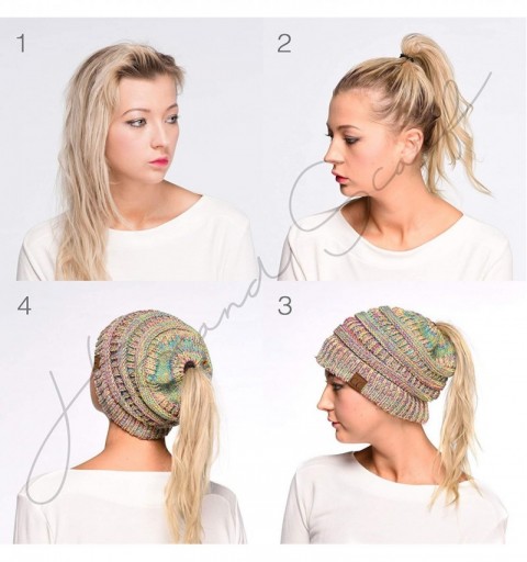 Skullies & Beanies Ribbed Confetti Knit Beanie Tail Hat for Adult Bundle Hair Tie (MB-33) - Dkmelgrey Ombre - CG18I4A7GZU $17.00