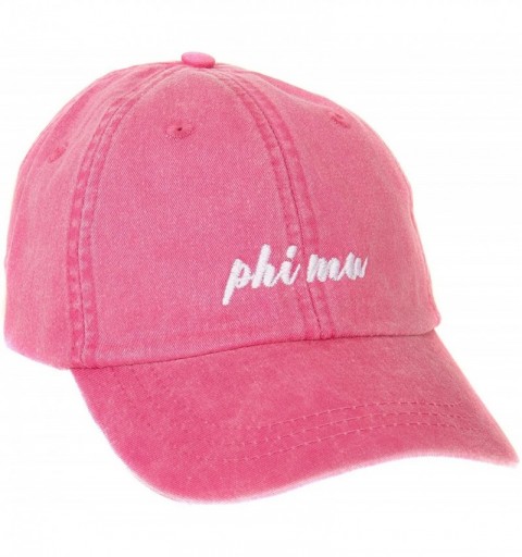 Baseball Caps Phi Mu (N) Baseball Hat Cap Cursive Name Font Adjustable Leather Strap - Hot Pink - C5188TYM9YR $17.74