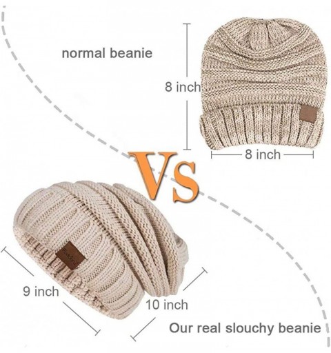 Skullies & Beanies Slouchy Beanie Hat for Women- Winter Warm Knit Oversized Chunky Thick Soft Ski Cap - Cuff Black+white - CF...