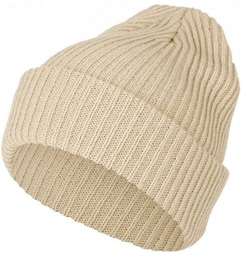 Skullies & Beanies Knitted Ribbed Beanie Hat Basic Plain Solid Watch Cap AC5846 - Loosetype_beige - CF18KNWUG0X $12.84