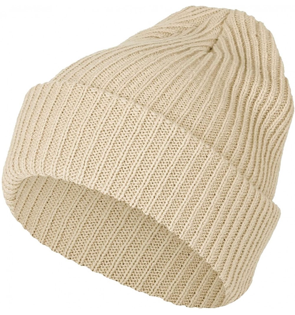 Skullies & Beanies Knitted Ribbed Beanie Hat Basic Plain Solid Watch Cap AC5846 - Loosetype_beige - CF18KNWUG0X $12.84