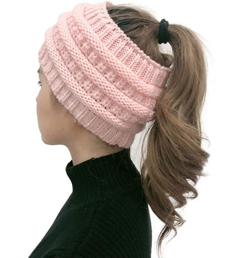 Skullies & Beanies Women Fashion Outdoor Solid Splice Hats Crochet Knit Holey Beanie Cap Headband - Pink - CZ18A0ZNN7T $9.50