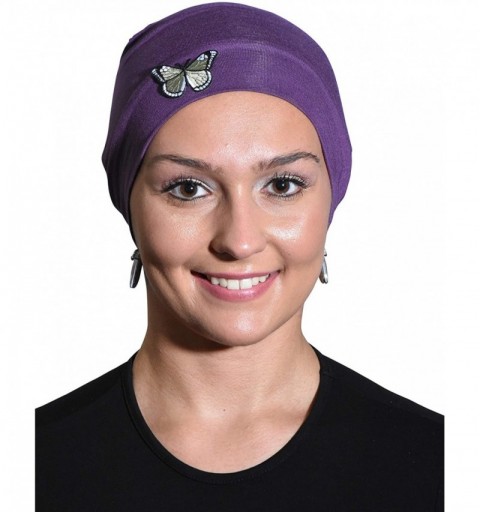 Skullies & Beanies Ladies Chemo Hat with Green Butterfly Bling - Purple - C912NT28ORL $12.67