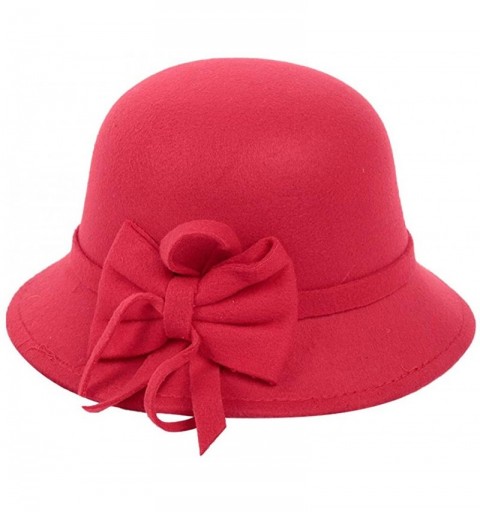 Berets Womens Gatsby 1920s Winter Wool Cap Beret Beanie Cloche Bucket Hat - Red - CC18Y2ZYGRE $12.49