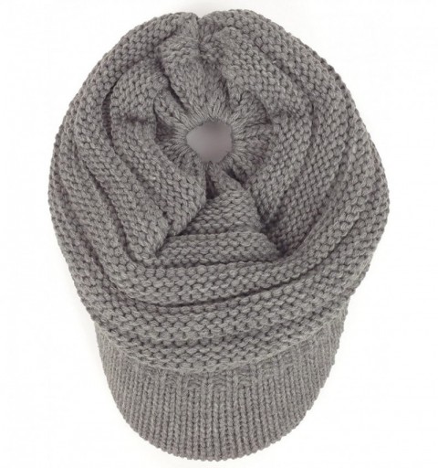 Skullies & Beanies Women's Ribbed Knit Winter Ponytail Visor Beanie Cap - Light Melange Grey - C518957SS2Q $23.56