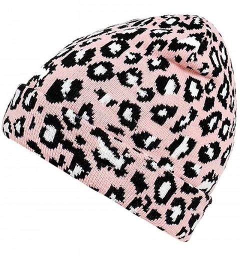 Skullies & Beanies Unisex Classic Knit Beanie Women Men Winter Leopard Hat Adult Soft & Cozy Cute Beanies Cap - Pink - CX192R...