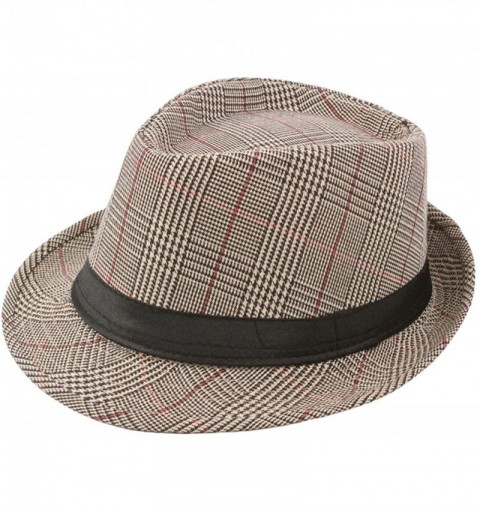 Fedoras Fedora Hats Men Vintage Plaid Gentleman Hats Jazz Caps Woolen Wide Brim Church Cap Male Outdoor Sun Hat - Khaki - CG1...