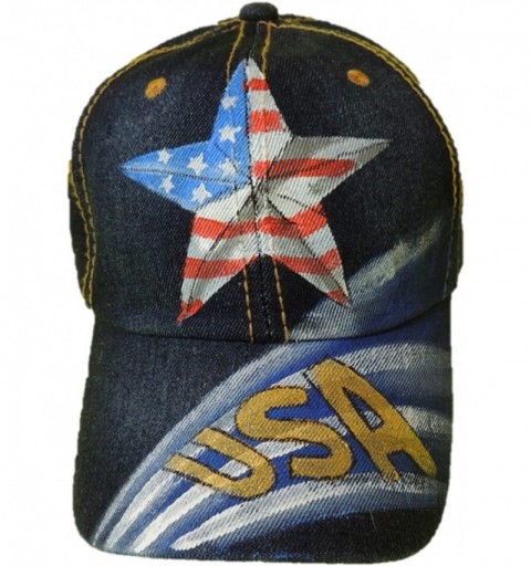 Baseball Caps Ladies Baseball Cap - Patriotic- Hand Painted on Denim Adjustable Caps - Star Flag Usa - CW18DXA8Q9H $10.75