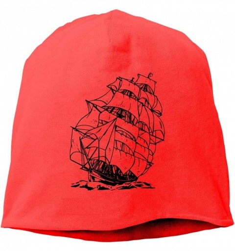 Skullies & Beanies Woman Skull Cap Beanie A Pirate Boat Headwear Knit Hat Warm Hip-hop Hat - Red - CX18OC3YKOT $13.56