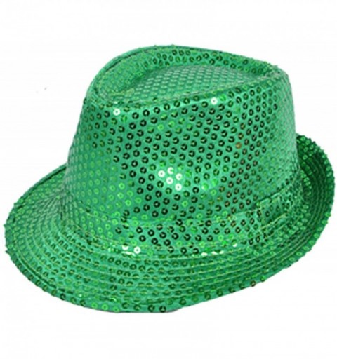 Fedoras Solid Color Sequins Fedora Hat - Green - C211DNXCEGL $7.58