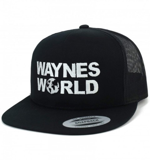 Baseball Caps Flexfit Oversize XXL Wayne's World Embroidered 5 Panel Flatbill Snapback Mesh Cap - Black - CQ18LHNNL4L $21.75