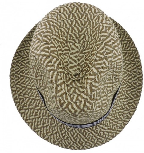 Fedoras Fedora Straw Hat for Mens Women Sun Beach Derby Panama Summer Hats w Brim Black to White - White W Stripes - C4184XM8...